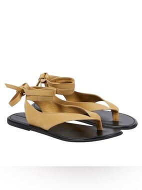 The Row Beach Leather Ankle Wrap Tie Flat Sandals, Size 40